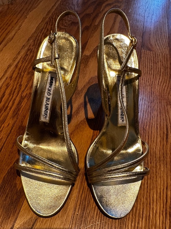 Manolo Blahnik Shoes - NWT Manolo Blahnik Tunica Napa Leather Heel in Gold